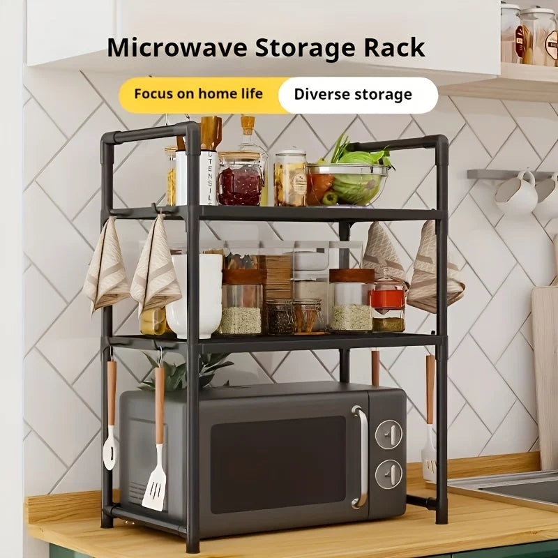 Adjustable Steel Microwave Oven Rack | Heavy-Duty Countertop Kitchen Organizer Rack QXL