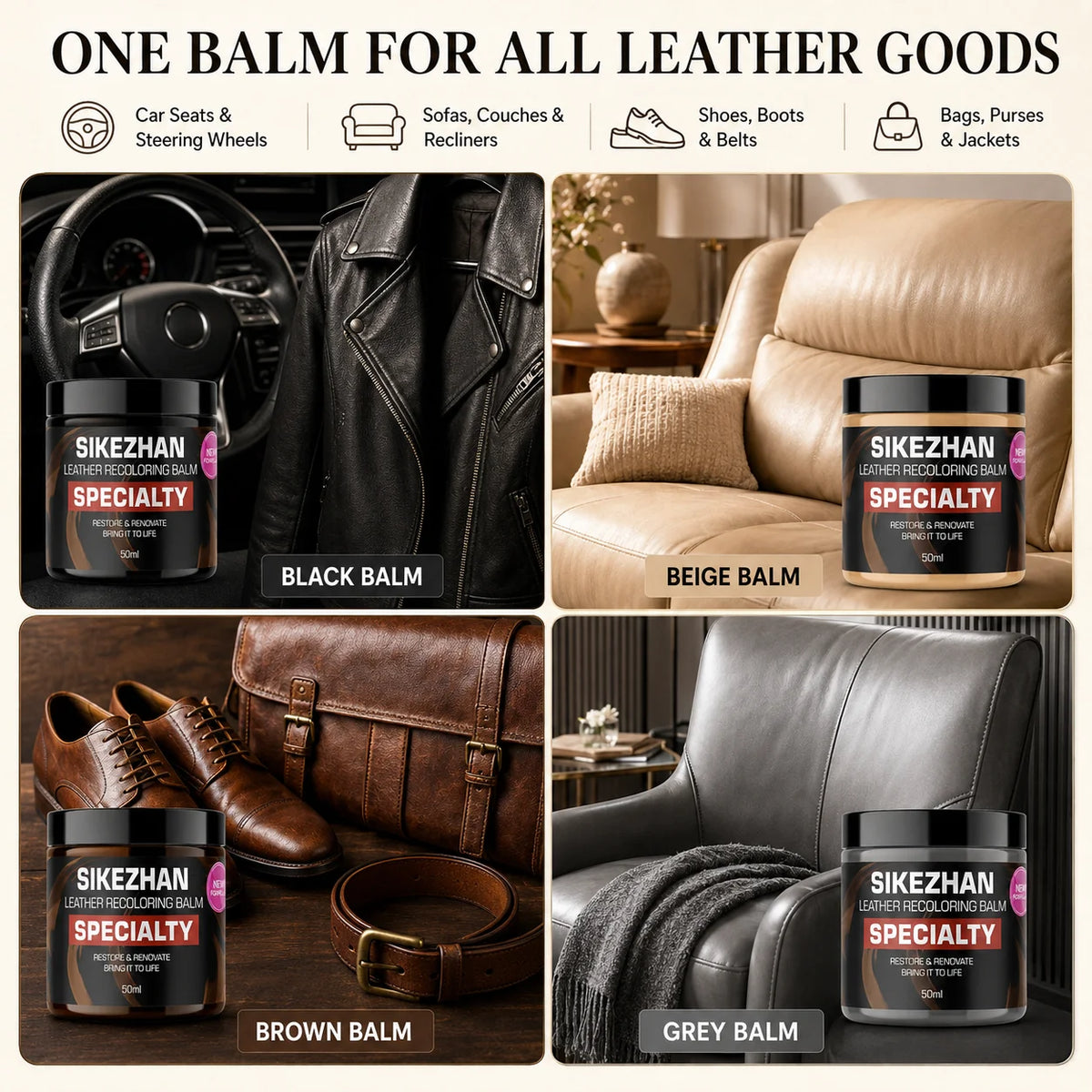 SIKEZHAN Leather Recoloring Balm 50ml | Restore Car Seats & More Leather Restoration Balm QXL