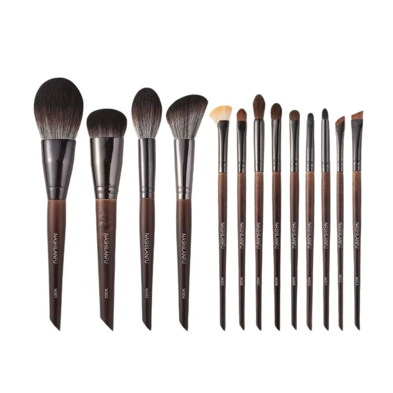 13-Pc Wooden Handle Makeup Brush Set with Storage Pouch Makeup Brush Set QXL