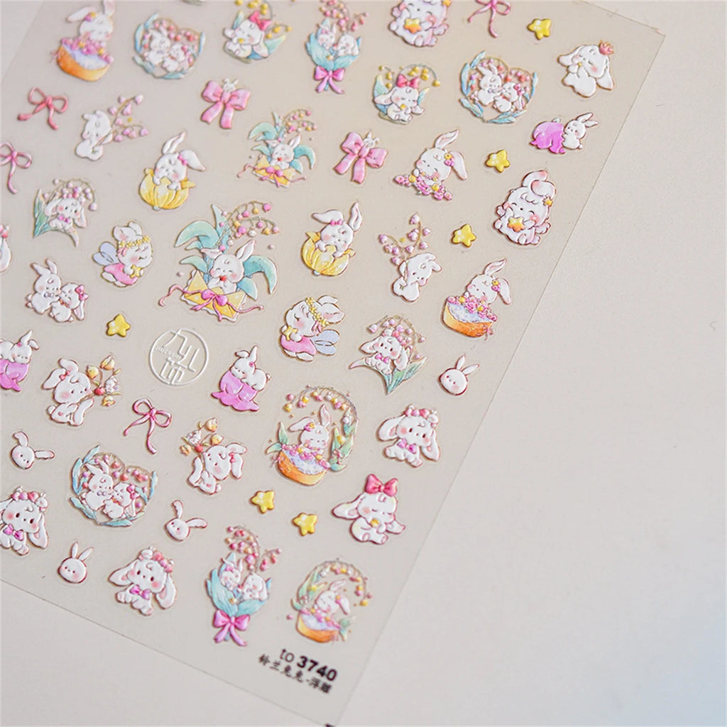 5D Kawaii Pink Rabbit Nail Art Stickers | Self-Adhesive Decals Nail Art Stickers QXL