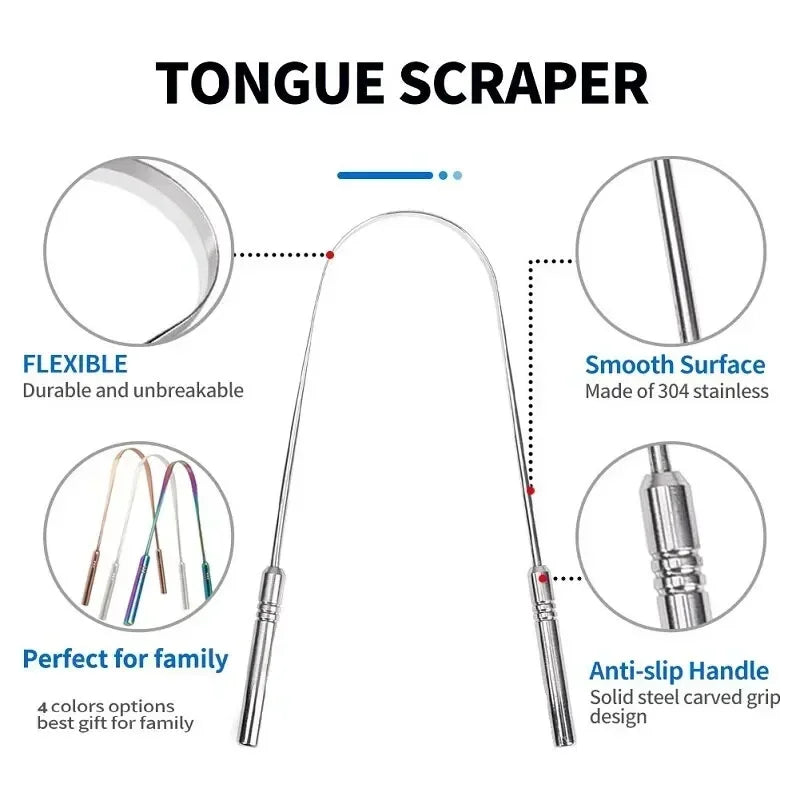 Stainless Steel U-Shaped Tongue Scraper | 4 Colors Fresh Breath Tongue Scraper QXL