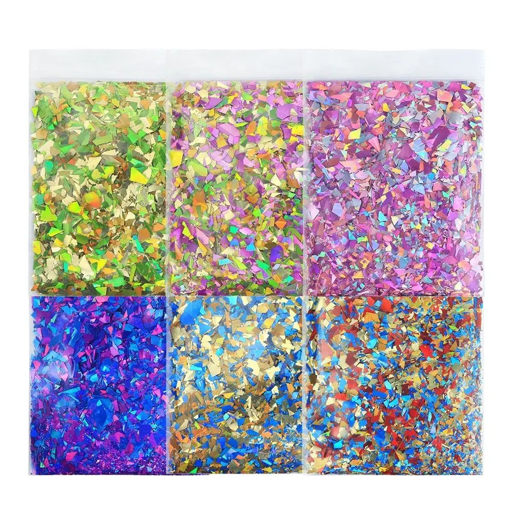 Holographic Glitter Flakes & Sequins for Nail Art | 6 Colors Nail Art Glitter QXL