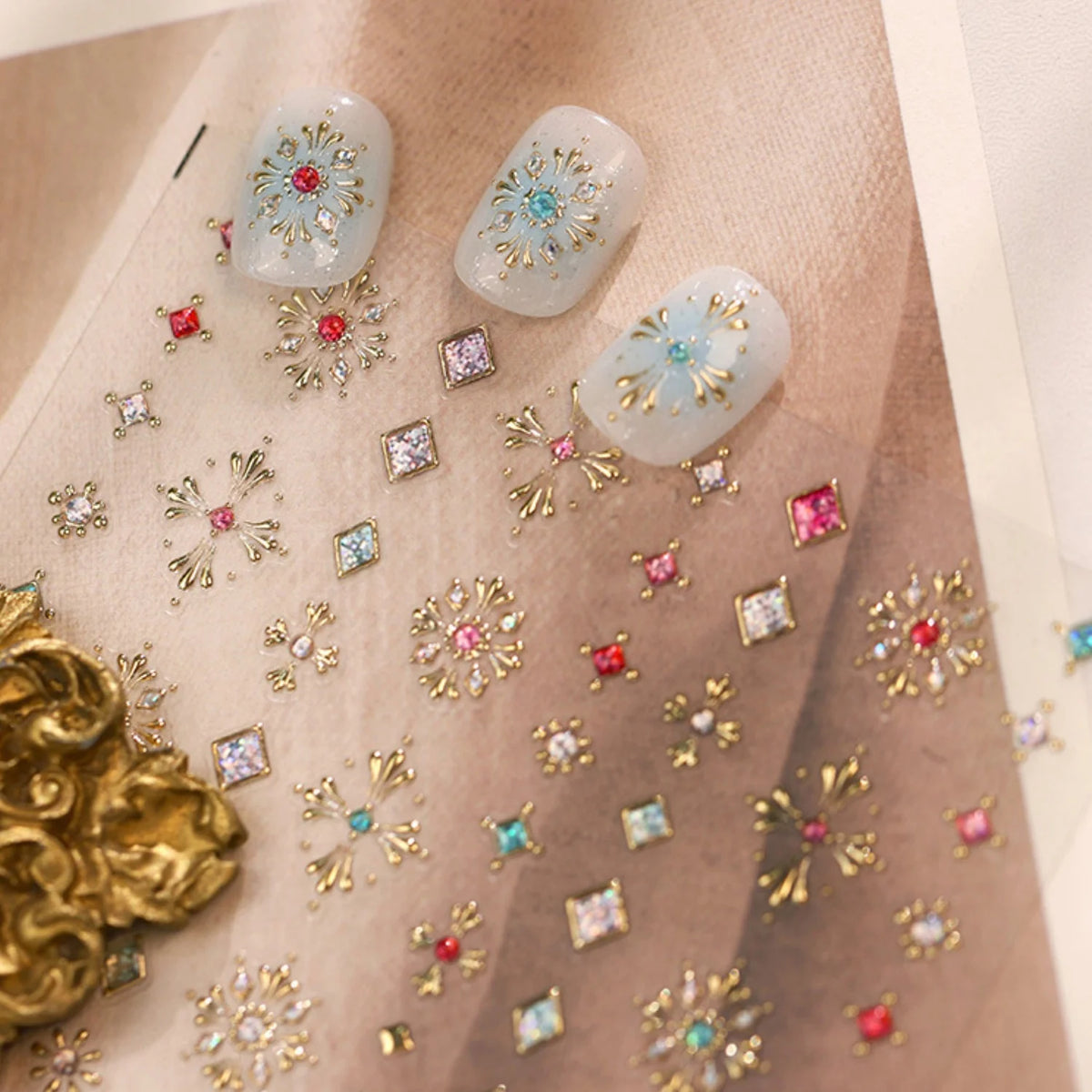 NAILFYOU 5D Nail Art Stickers | Retro Gemstone Snowflake Decals Nail Art Stickers QXL