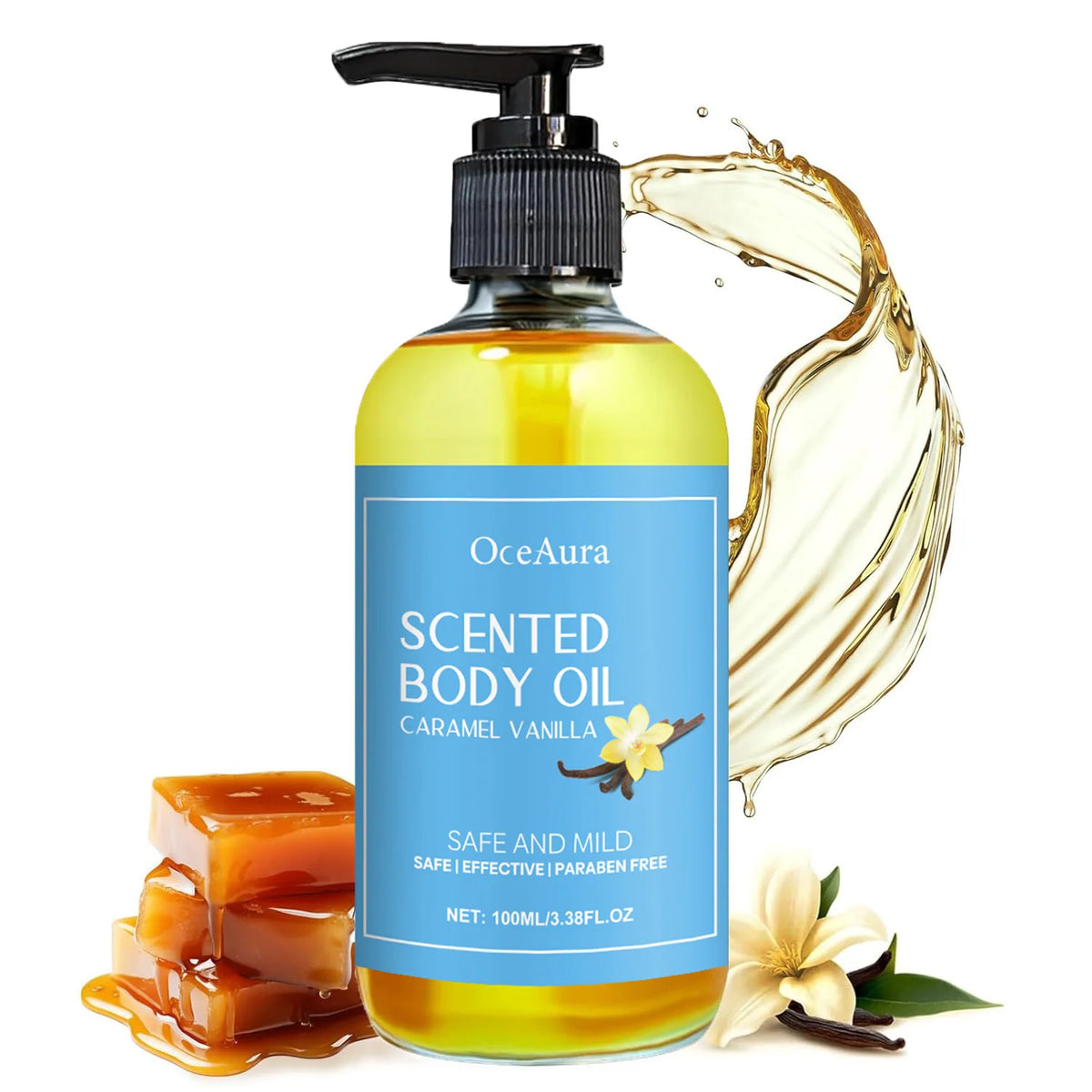 OceAura Caramel Vanilla Body Massage Oil | 100ml Hydrating Skin Body Massage Oil QXL