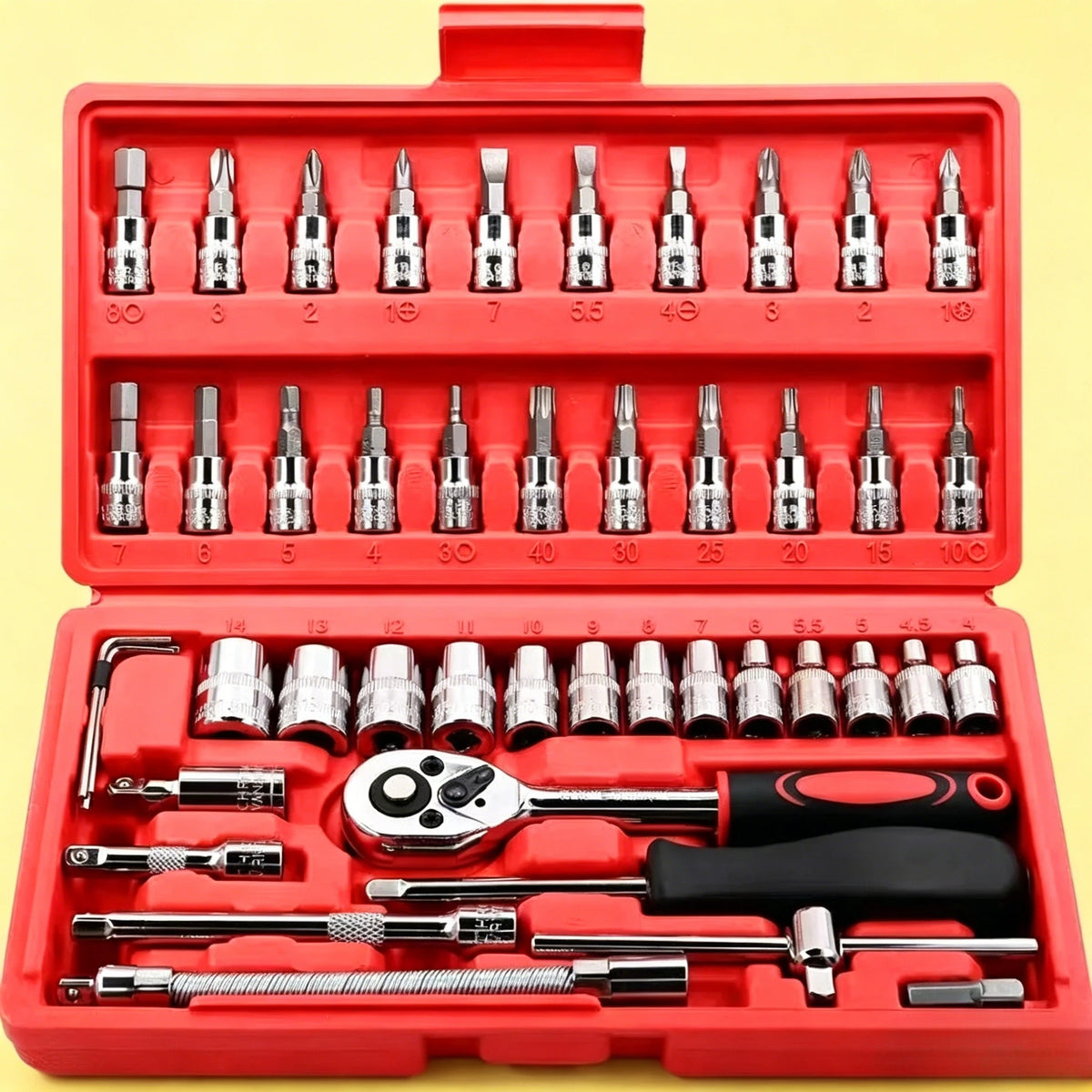 46-Pc Auto Socket & Ratchet Wrench Kit | Car Repair Toolbox Socket Wrench Set QXL As-picture
