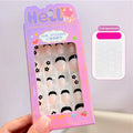 24-Pack Kids Press On Nails | Black Flower French Tip Almond Press-On Nail Set QXL Style-A