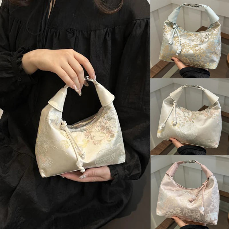 Chinese Embroidery Canvas Tote Bag | Shoulder & Crossbody Embroidery Handbag QXL