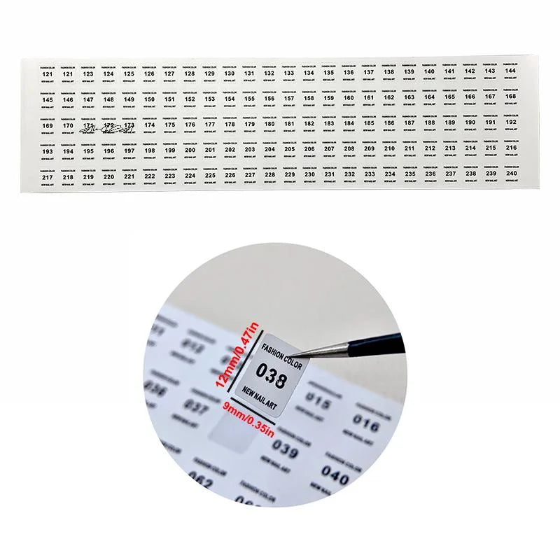 No.1–240 Nail Polish Number Stickers | Color Label Sheet Nail Organization Stickers QXL