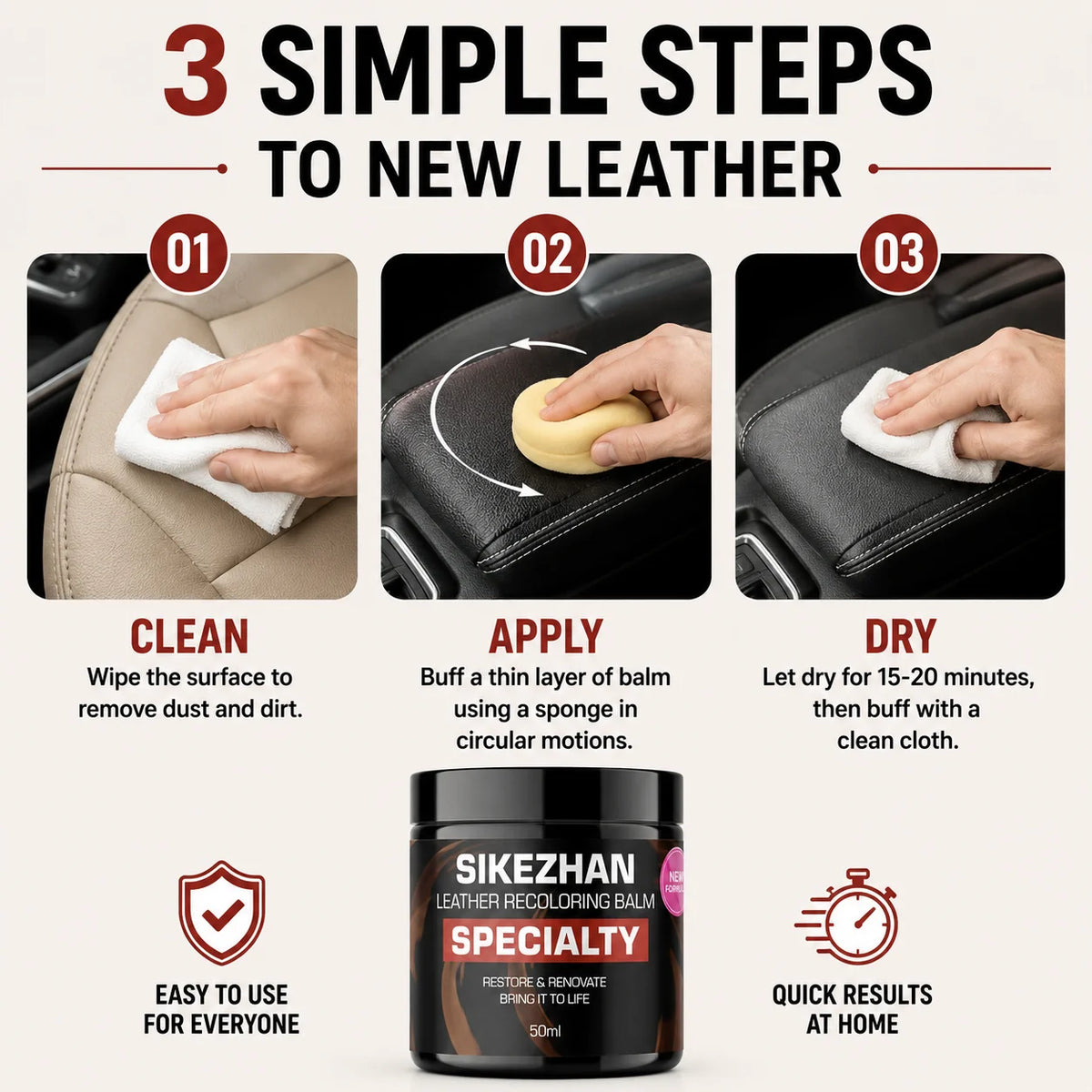 SIKEZHAN Leather Recoloring Balm 50ml | Restore Car Seats & More Leather Restoration Balm QXL