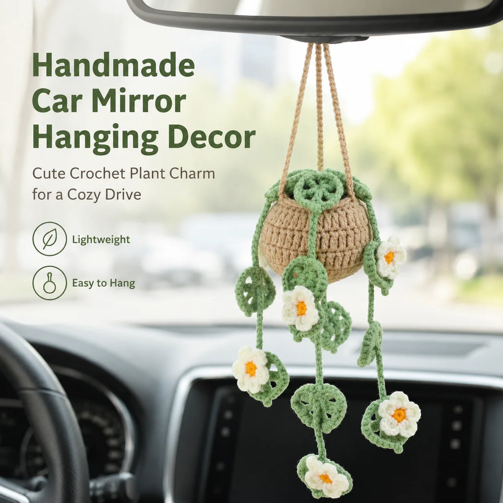 Handmade Crochet Car Hanging Plant Ornament | Boho Decor Car Hanging Ornament QXL Default Title