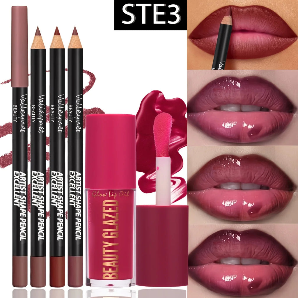 4-Pc Waterproof Lip Liner & Plumping Lip Gloss Set | Berry Tone Lip Liner & Gloss Kit QXL
