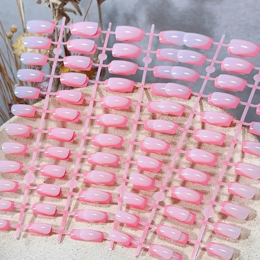 120-Pack Square Press On Nails | Nude Pink French Tip Glossy Press On Nails QXL