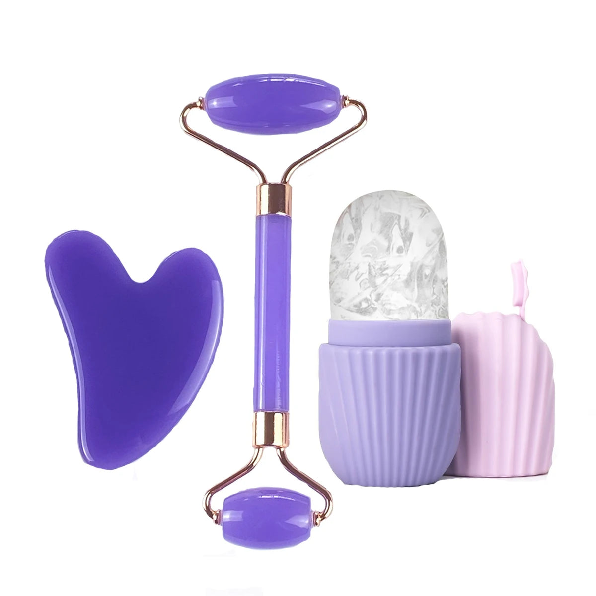 3-Piece Resin Gua Sha & Ice Tray Home Skincare Set Gua Sha Skincare Set QXL PURPLE