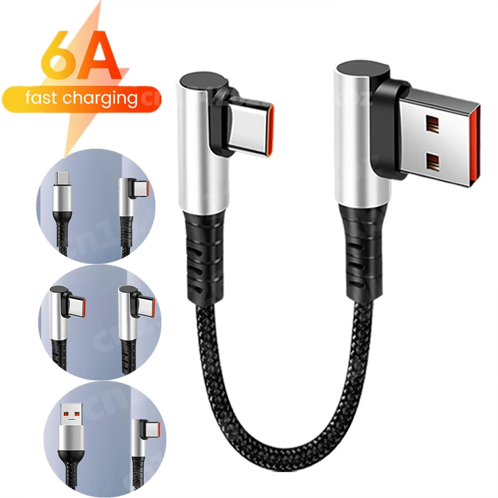 6A 90° Dual Elbow USB-C Fast Charging Braided Cable USB-C Charging Cable QXL