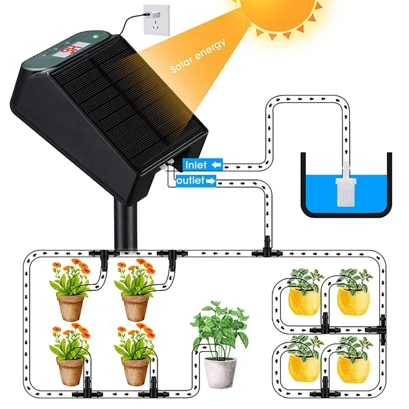 Solar Auto Drip Irrigation Kit | Timer Garden Watering System Drip Irrigation Kit QXL