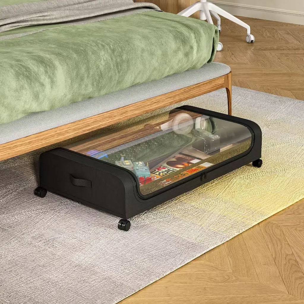 Under-Bed Storage Rack with Wheels | Dustproof Large Capacity Under-Bed Storage Rack QXL black