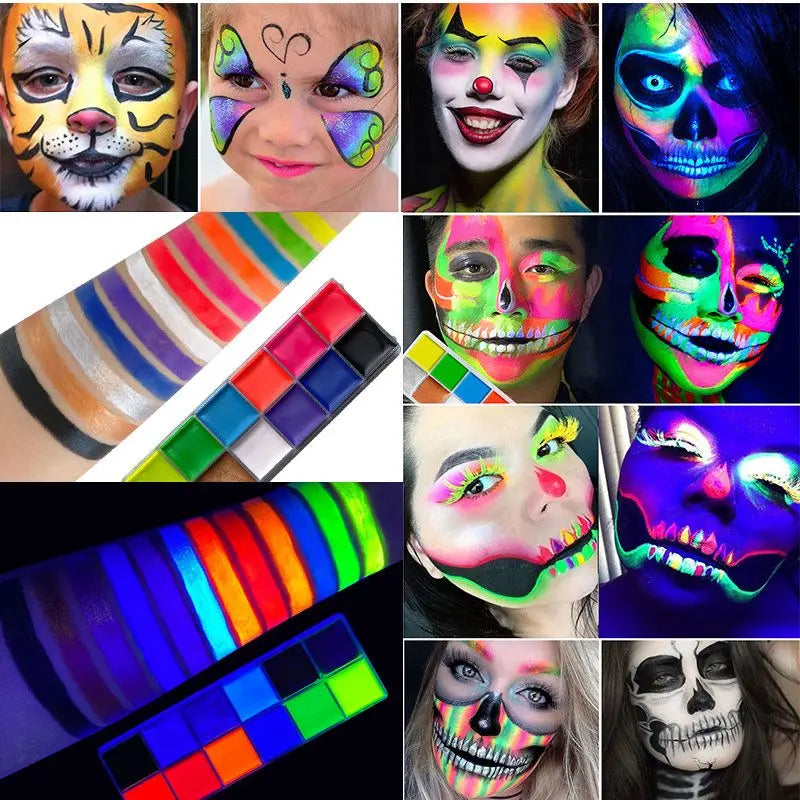VERONNI 12-Color UV Blacklight Glow Face & Body Paint Palette UV Glow Body Paint QXL