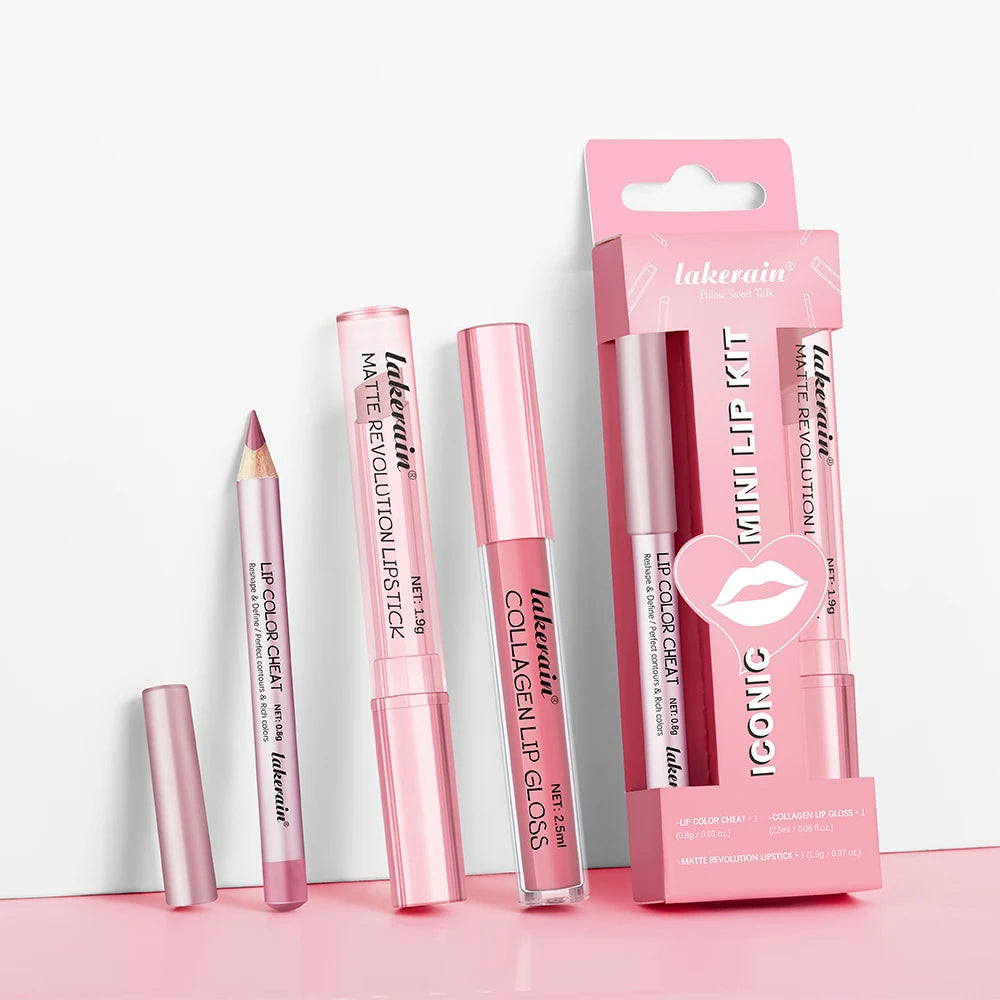 Lakerain Mini Lip Kit – Lipstick, Liner & Gloss Set Lip Makeup Set QXL