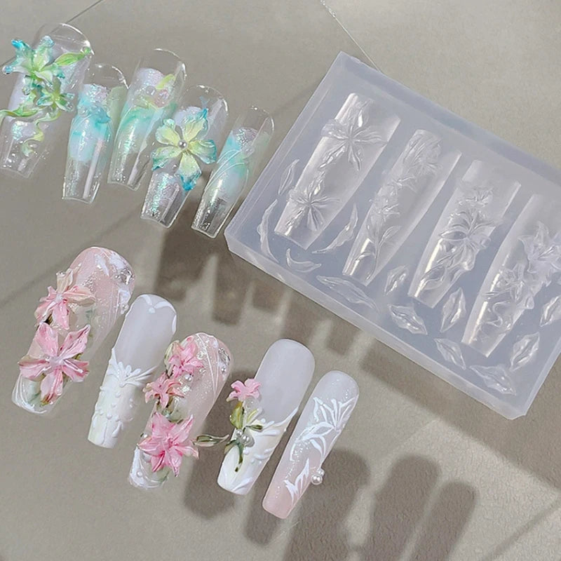 Rose & Tulip Silicone Nail Art Mold | DIY Floral 3D Design Nail Art Mold QXL
