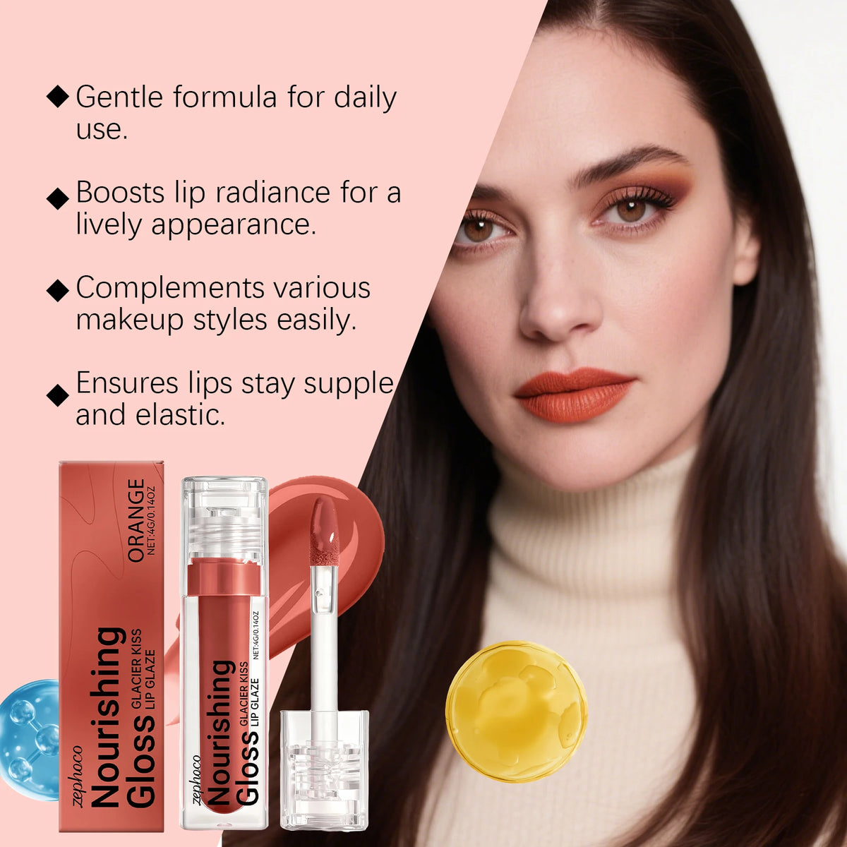 Zephoco Orange-Red Lip Gloss | Moisturizing & Plumping Lip Gloss QXL