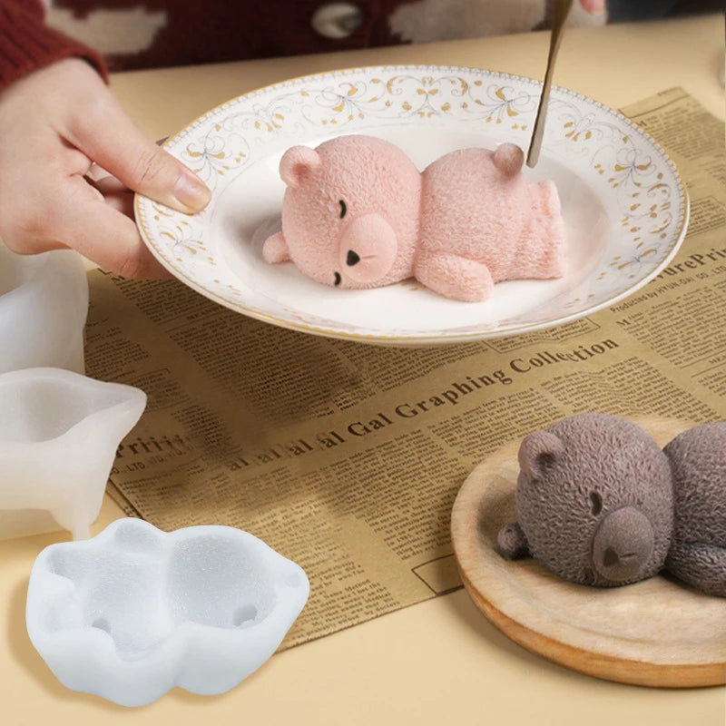 3D Sleeping Bear Silicone Mousse Cake Mold | DIY Baking Silicone Cake Mold QXL