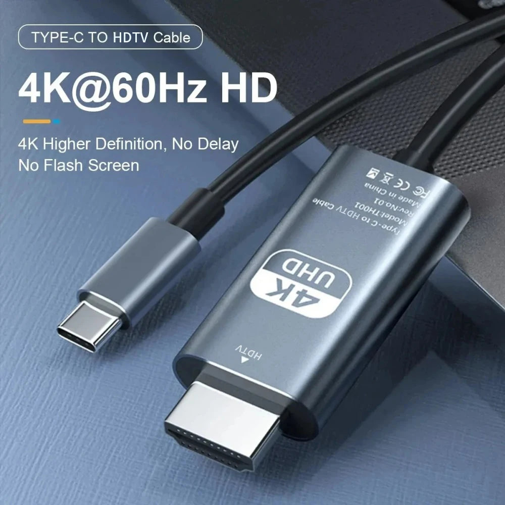 4K 60Hz USB-C to HDMI Cable 2M Braided | MacBook Samsung USB-C HDMI Cable QXL