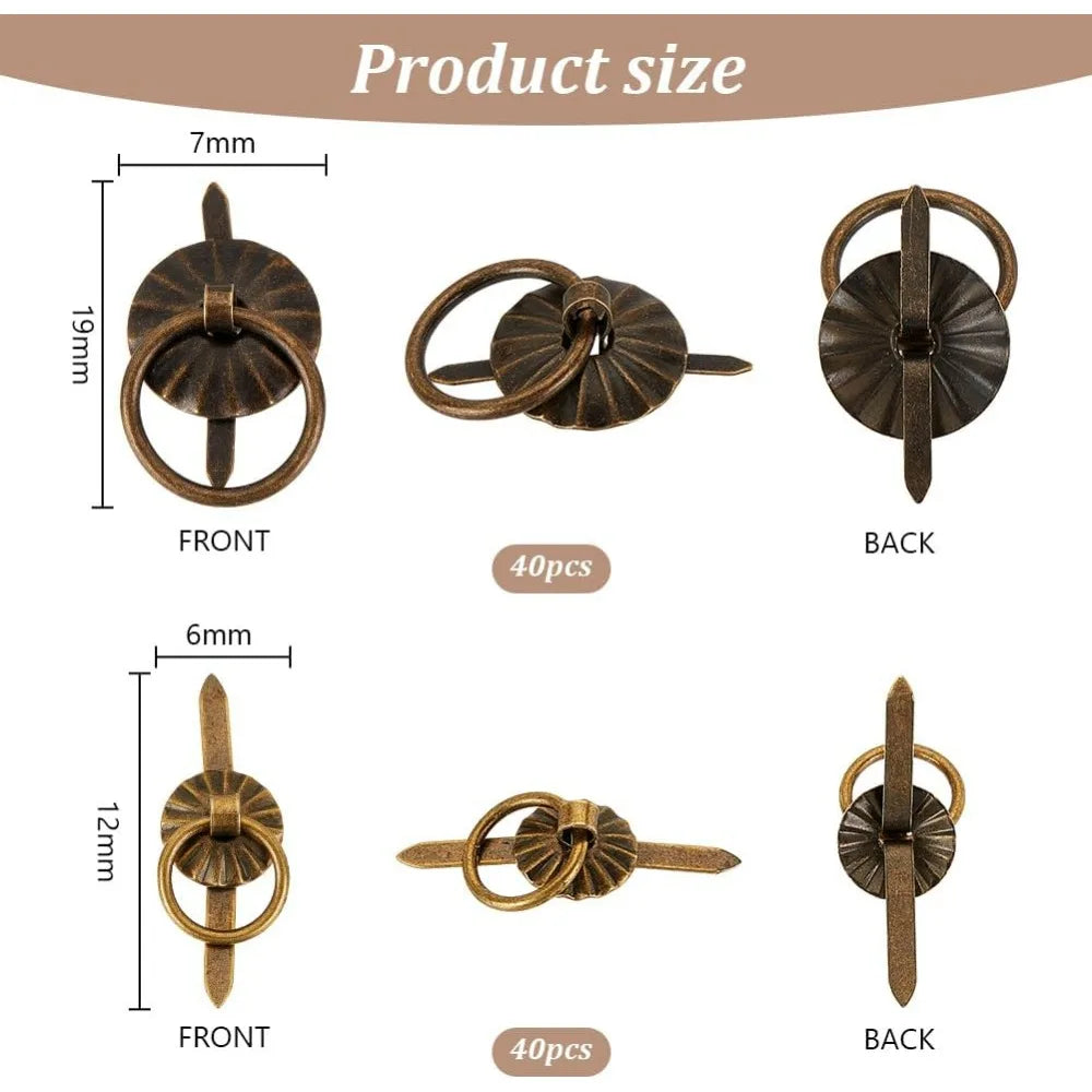 80pcs Antique Bronze Metal Brad Fasteners with Pull Rings Craft Brad Fasteners QXL