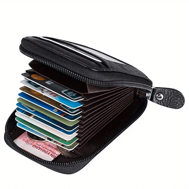 PU Leather Card Holder with Zippered Coin Pocket | Unisex Leather Card Wallet QXL