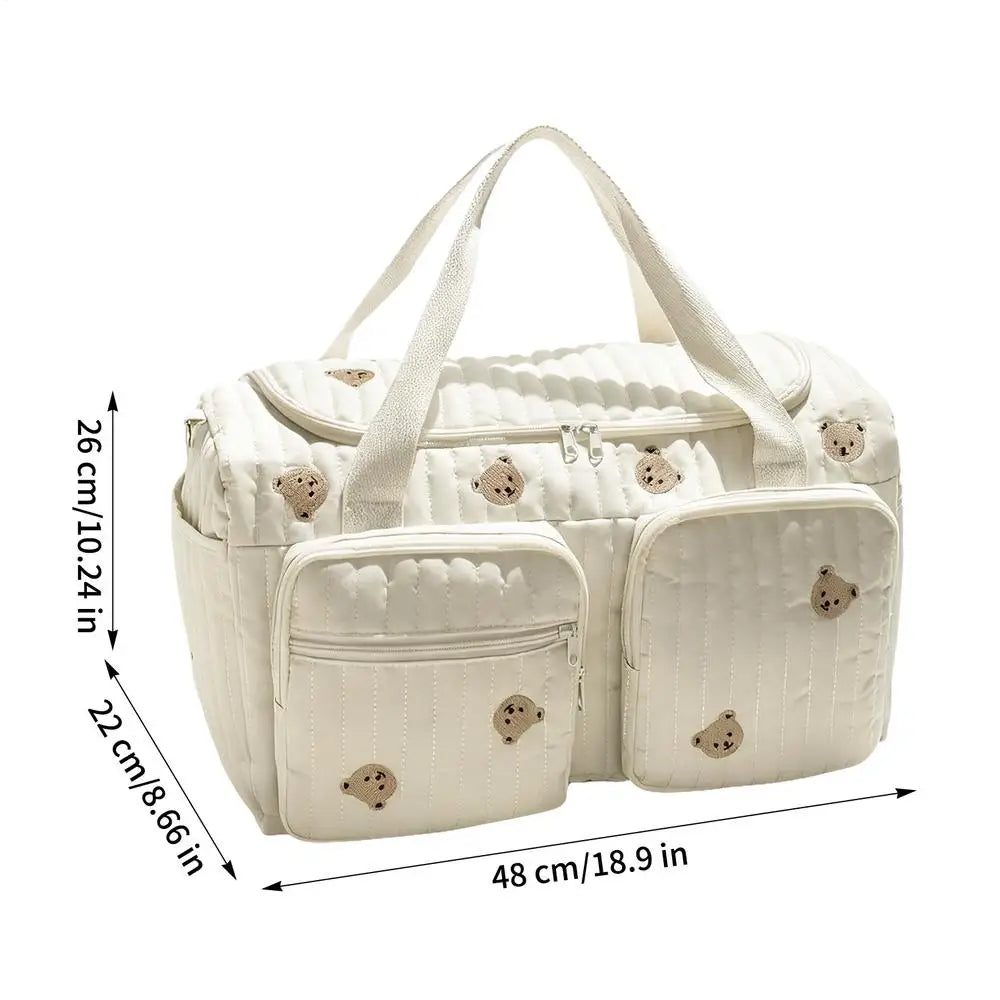 Large Cartoon Bear Diaper Bag Backpack | Momma Nappy Pouch Diaper Bag Backpack QXL White