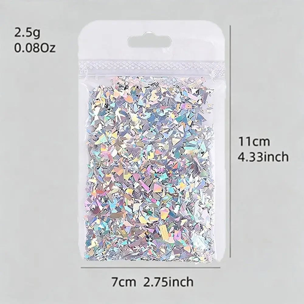 Aurora Iridescent Silver Nail Sequins & Glitter Charms Nail Art Sequins QXL