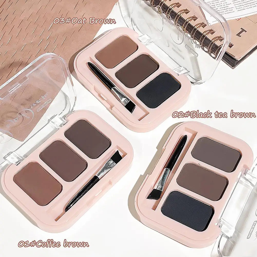 Matte 3-Shade Eyebrow Powder Palette with Brush | Gray & Black Eyebrow Powder Palette QXL