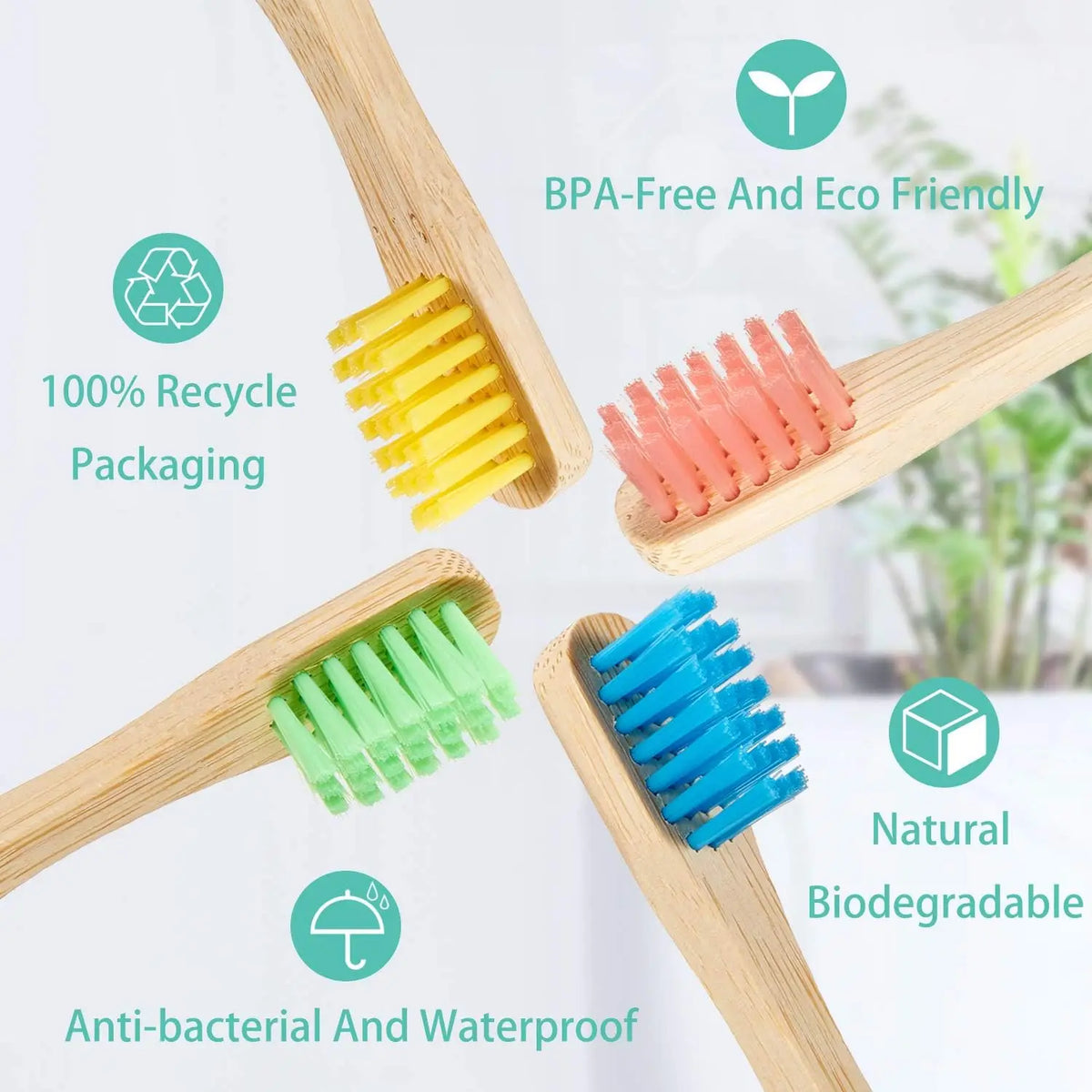 10-Pack Bamboo Toothbrush | BPA-Free Eco-Friendly Kids & Adults Bamboo Toothbrush Set QXL