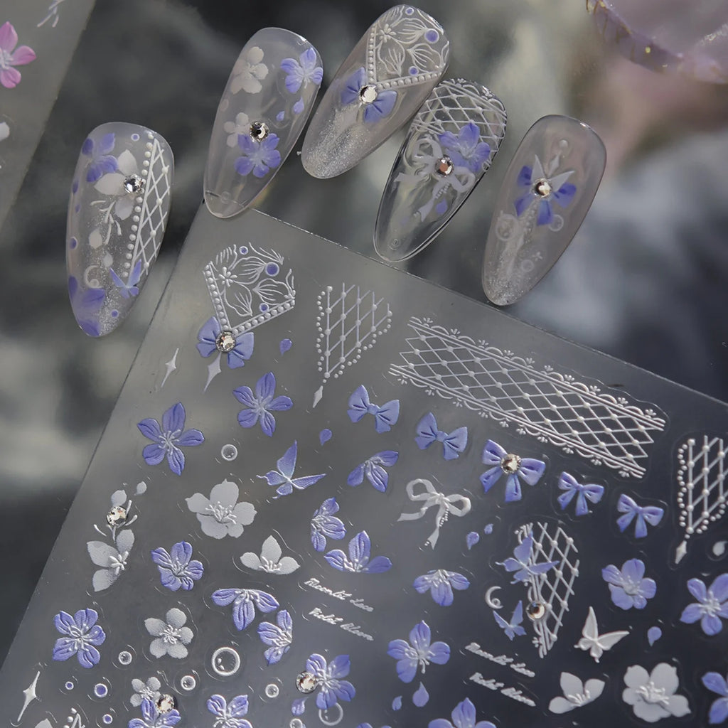 5D Nail Stickers Butterfly Lace Rhinestone Decals | NAILFYOU Nail Art Stickers QXL