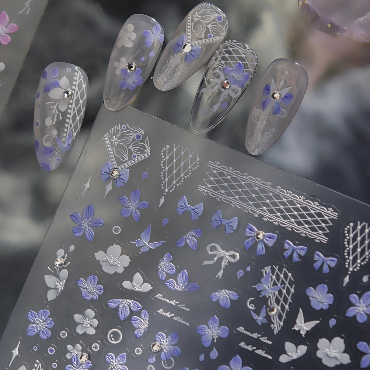5D Nail Stickers Butterfly Lace Rhinestone Decals | NAILFYOU Nail Art Stickers QXL