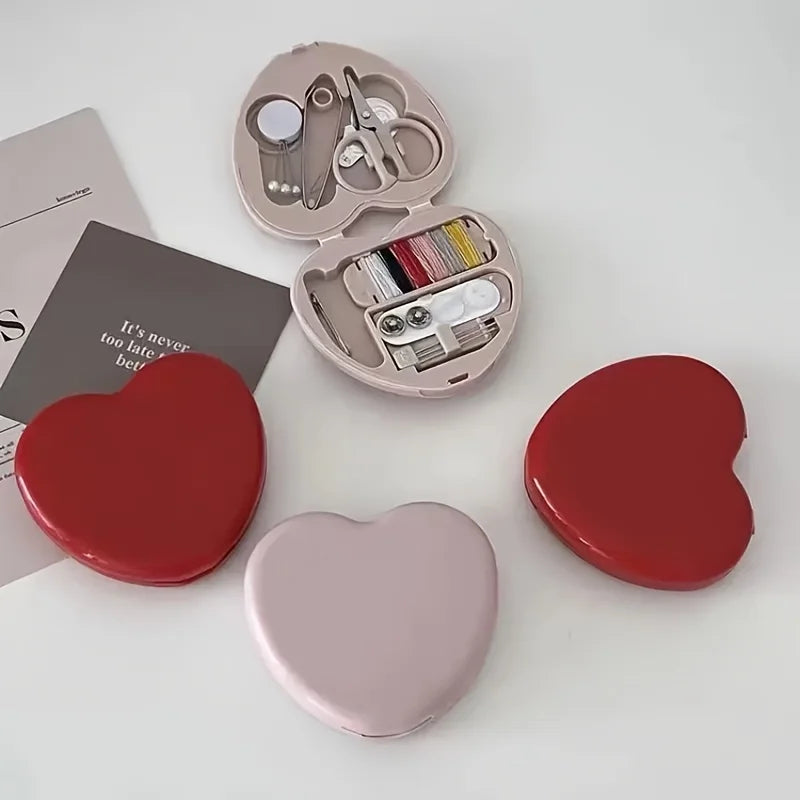 Heart Sewing Kit – Thread, Needles & Buttons in Portable Box Sewing Kit QXL