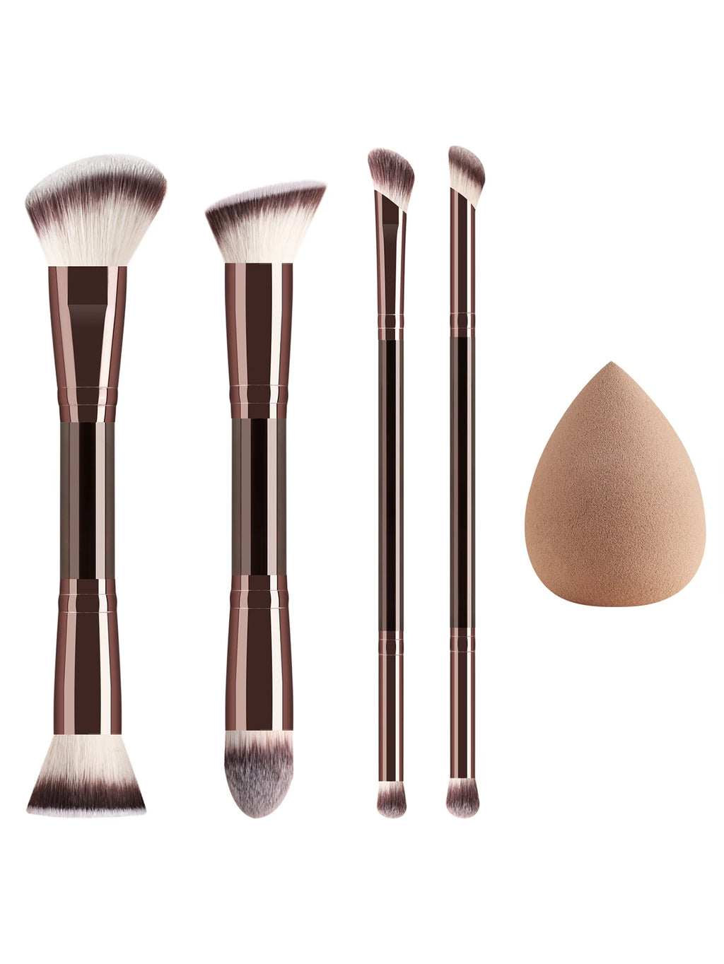Ronshadow 4-Pc Dual-End Makeup Brush Set & Beauty Sponge Makeup Brush Set QXL Coffee