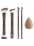 Ronshadow 4-Pc Dual-End Makeup Brush Set & Beauty Sponge Makeup Brush Set QXL Coffee