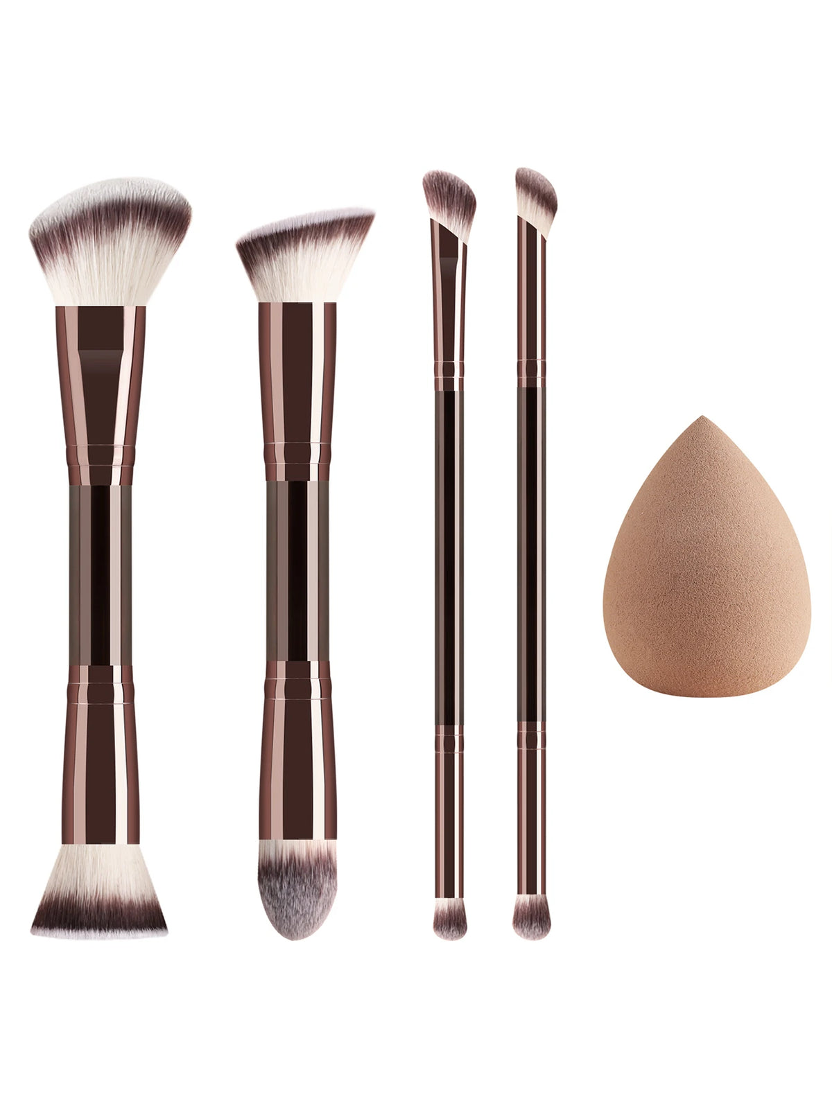 Ronshadow 4-Pc Dual-End Makeup Brush Set & Beauty Sponge Makeup Brush Set QXL Coffee