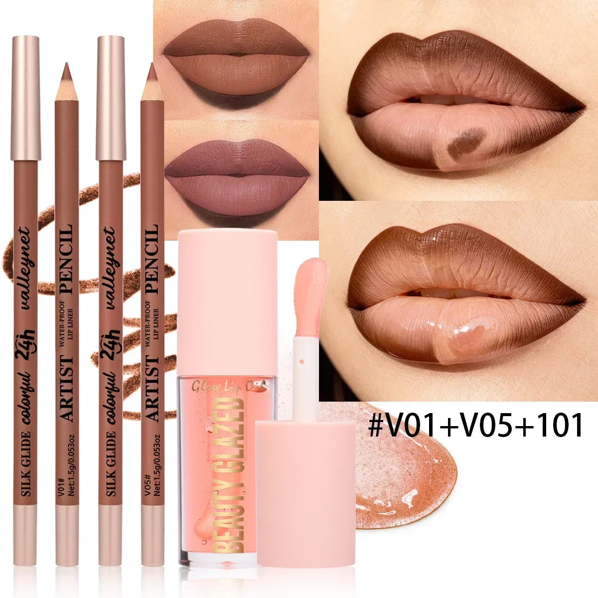 3-Piece Matte Velvet Lip Liner, Lip Oil & Lip Set – Waterproof Lip Makeup Set QXL