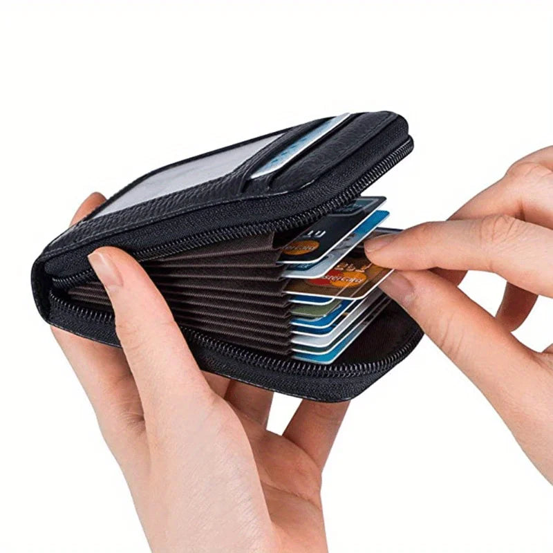 PU Leather Card Holder with Zippered Coin Pocket | Unisex Leather Card Wallet QXL