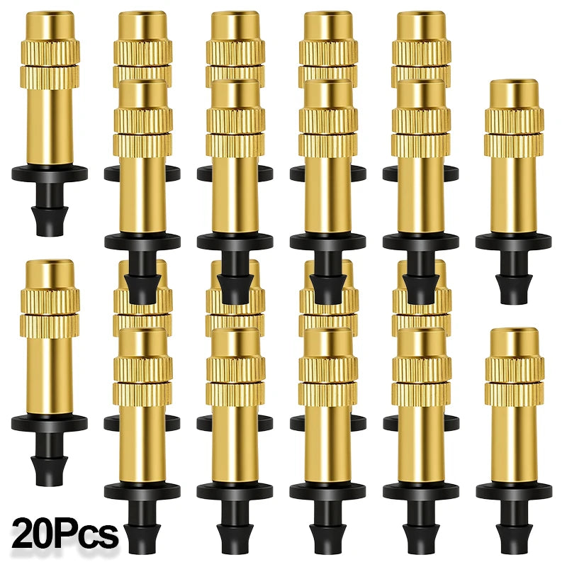 20-Pack Adjustable Brass Atomizing Mist Nozzles for Gardens Irrigation Mist Nozzle QXL 20Pcs