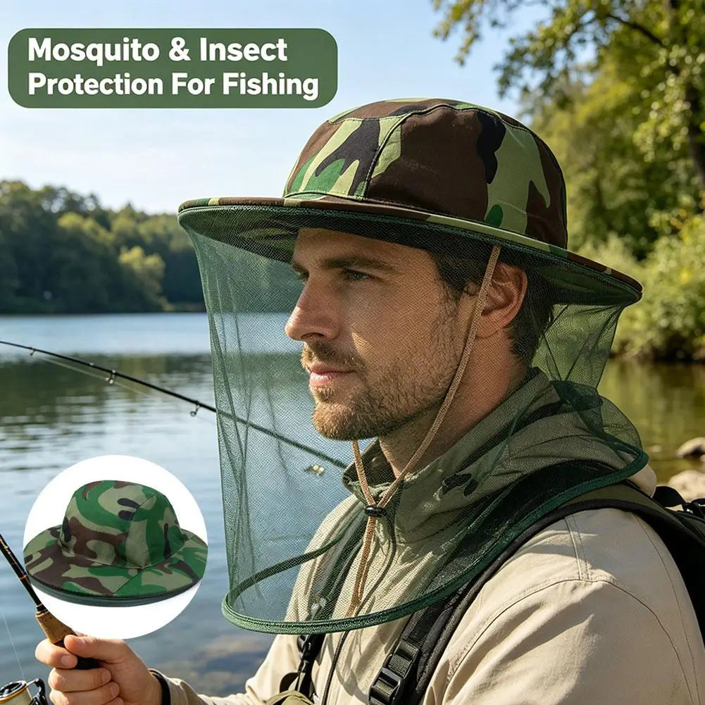 Mosquito Head Net Hat | Camouflage Bee Veil Outdoor Cap Insect Net Hat QXL