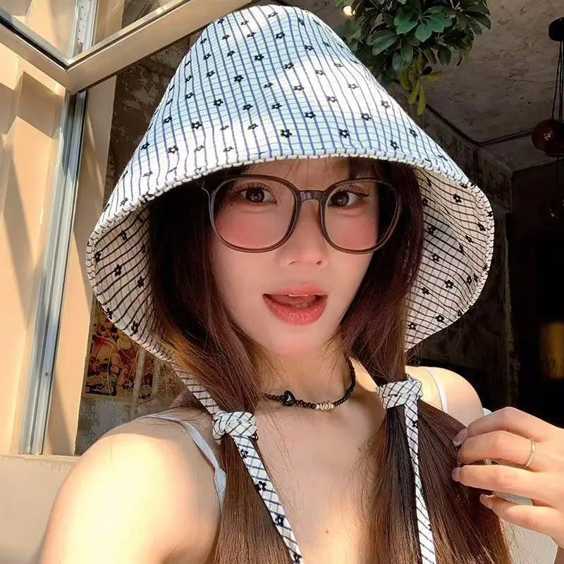 Women's Wide Brim Floral Bucket Hat | French Sun Hat Bucket Hat QXL White