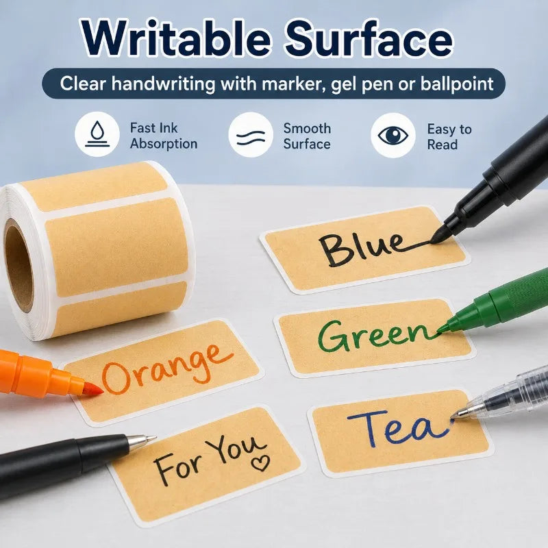 Writable Kraft Label Sticker Roll | Self-Adhesive Paper Tags Self-Adhesive Label Roll QXL