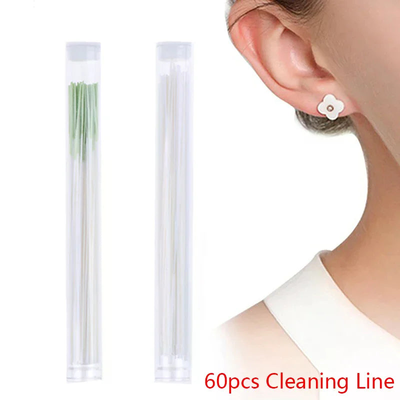 60-Pack Ear Hole Cleaning Threads for Pierced Ears | Cotton Ear Piercing Cleaner QXL