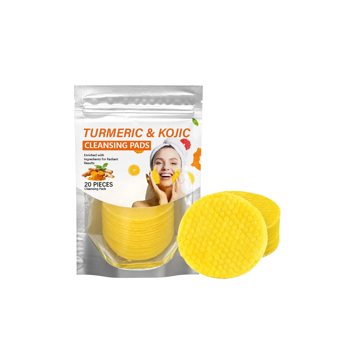 20-Pack Turmeric Cleansing Pads | Brighten & Hydrate Skin Facial Cleansing Pads QXL 20pcs
