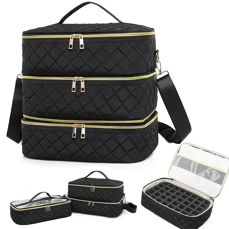 80-Bottle Nail Polish Storage Bag | 3-Layer Travel Organizer Nail Polish Storage Bag QXL