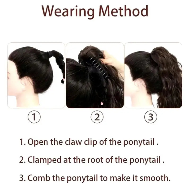 Shmacax 18in Water Wave Claw Clip Ponytail Hair Extension Clip-In Hair Extension QXL