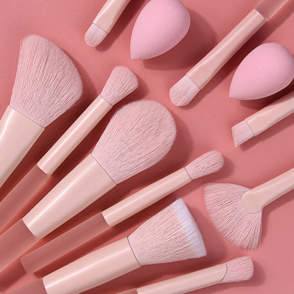 12-Pc Pink Makeup Brush Set with Sponges | KOSSHOW Kit Makeup Brush Set QXL