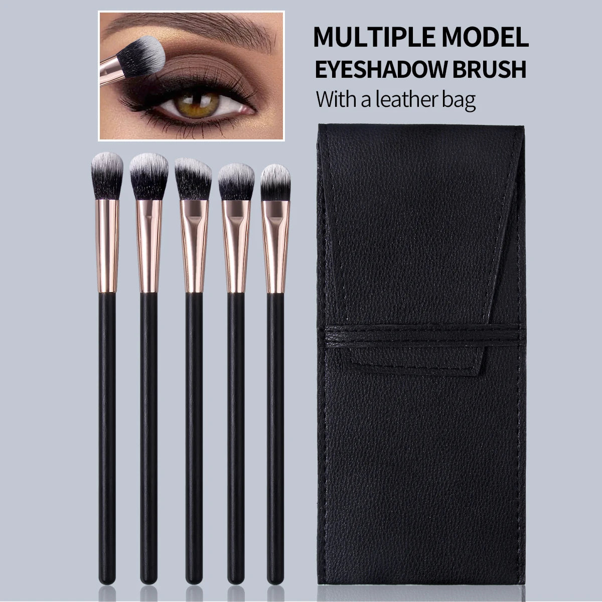 KOSSHOW 6-Piece Eyeshadow Brush Set | Wood Handle & Storage Bag Eye Makeup Brush Set QXL black